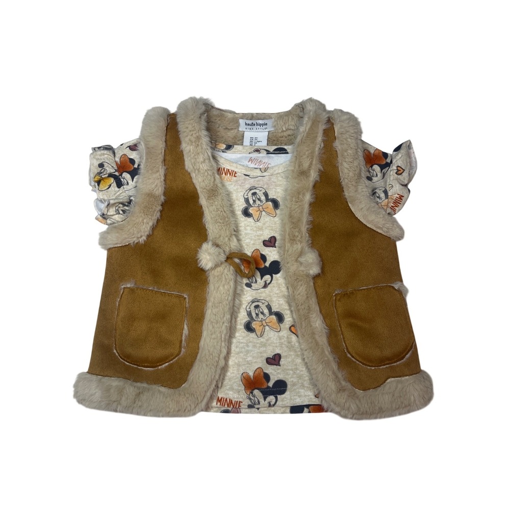 Disney Minnie‎ Mouse T-Shirt Set 2T & Haute Hippie Kids Faux Suede Fur Vest